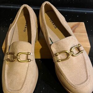 Torrid Tan Suede Heels with Gold Accent